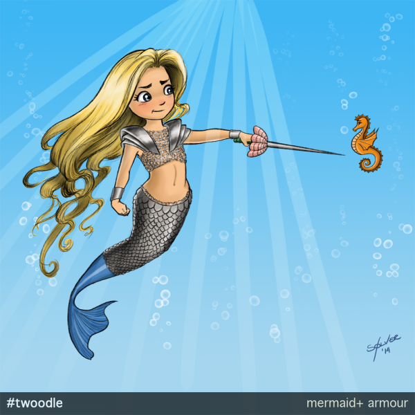 Twoodle: Mermaid in armor with a sea horse